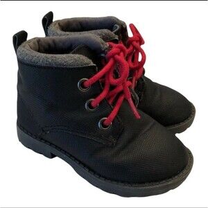 Crazy 8 Toddler Boy Size 5 Black Ankle Boots Work Hiking Red Laces Rugged Shoes
